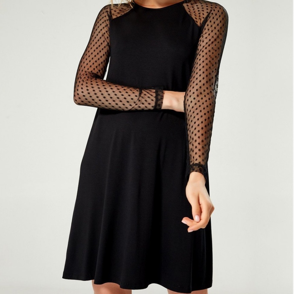 Mesh Sleeve A-Line Dress